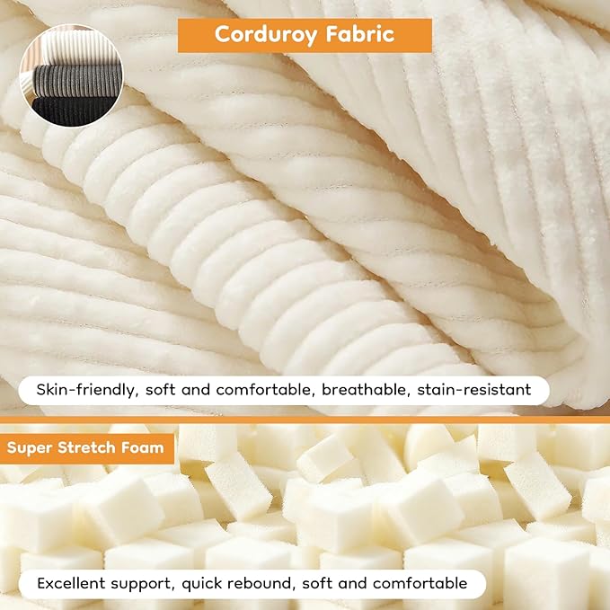 Cloud Large Bean Bag Chair with Ottoman, Corduroy Fabric+35D Memory Foam Big Beanbag Chair for Adults,Lounger Chairs Sofa Boneless Puff Chair for Living Room, Bedroom,Balcony,Playroom (Beige)