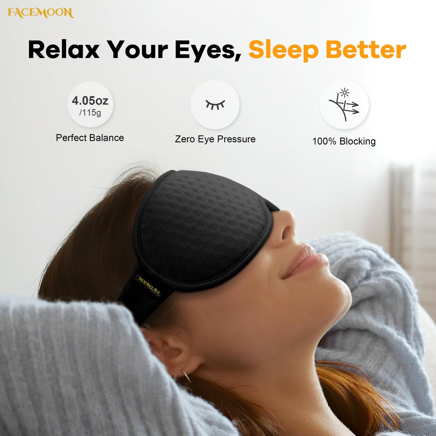 Blackout Weighted Eye Mask for Sleeping: 3D Contoured Gentle-Pressure Sleep Mask for Men & Women - Airplane Travel & Night Shift Essentials – Zero Eye Pressure, Breathable Blindfold, Black