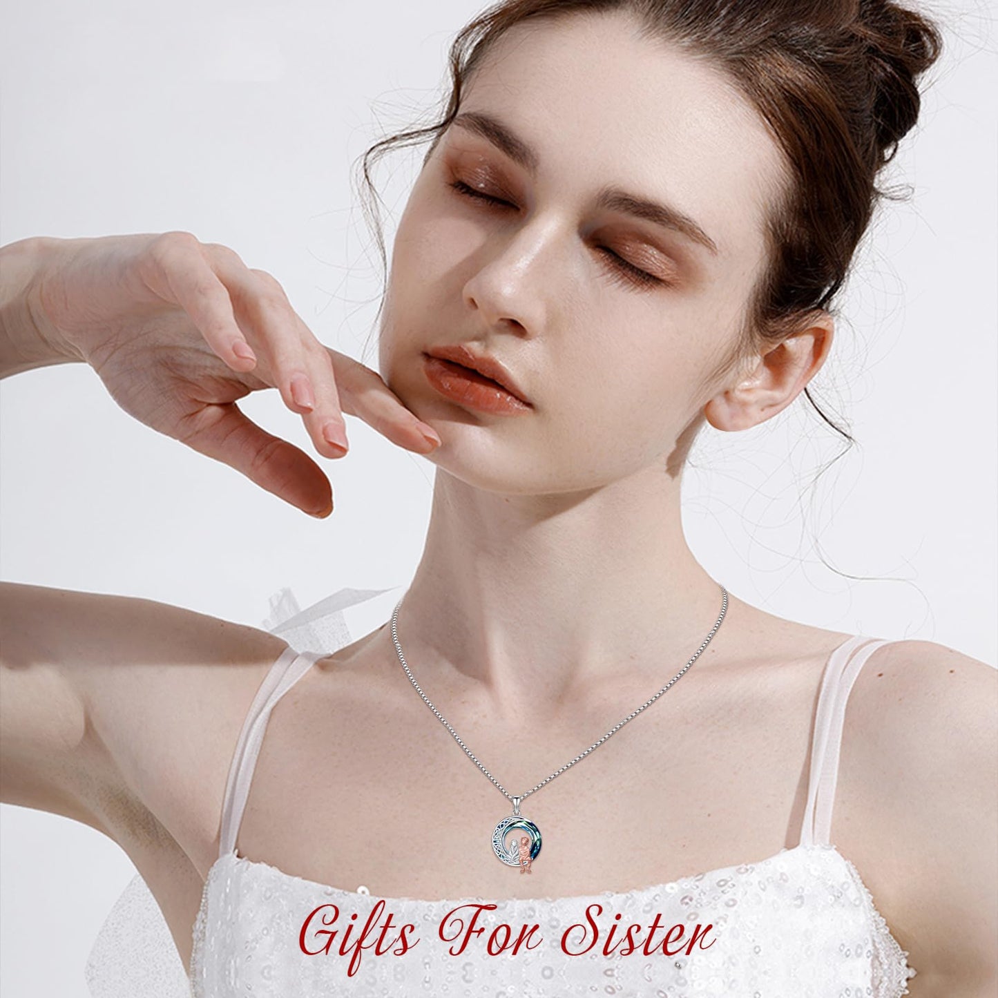 JUSTKIDSTOY Sisters Gifts from Brother Sterling Silver Brother and Sister Necklace Crystal Pendant Jewelry Sister Gifts for Birthday Graduation