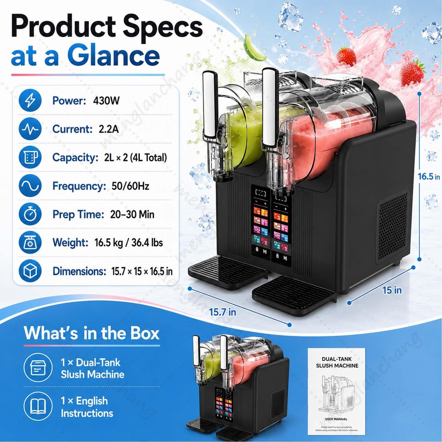 Slush Machine | Soft ServeIce Cream Maker | Slushy Machine Dual Tank 2x2L for Home/Commercial,No ice needed w/Rapid Chill&Temperature Control/Touchscreenfor Margarita,Frappé,Easy Clean Black