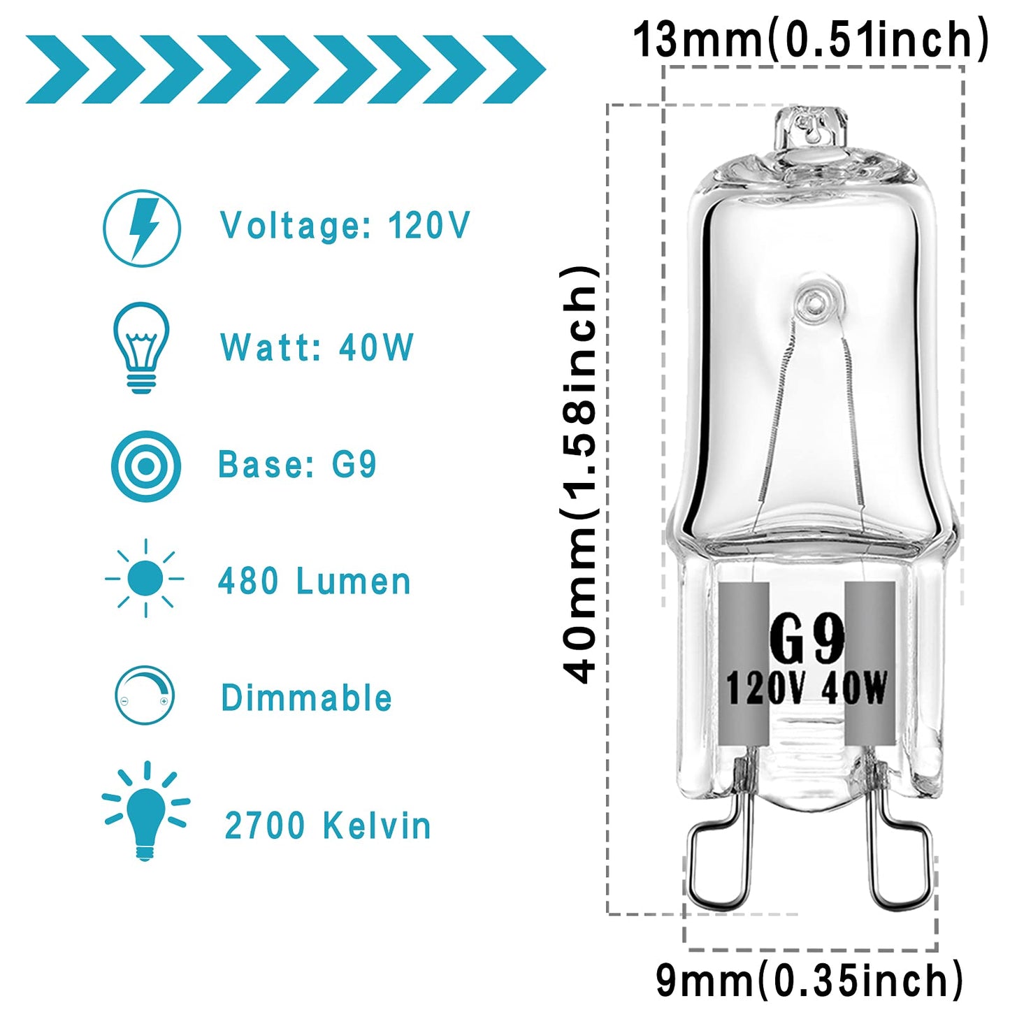 YBEK G9 Halogen Bulb 40W 120V T4 JCD Type G9 Base 2 Pin Light Bulb for Range Hood Lights, Bathroom Light Bulbs, Microwave Ovens Candle Warmer Light Bulbs, Dimmable Warm White (Pack of 12)