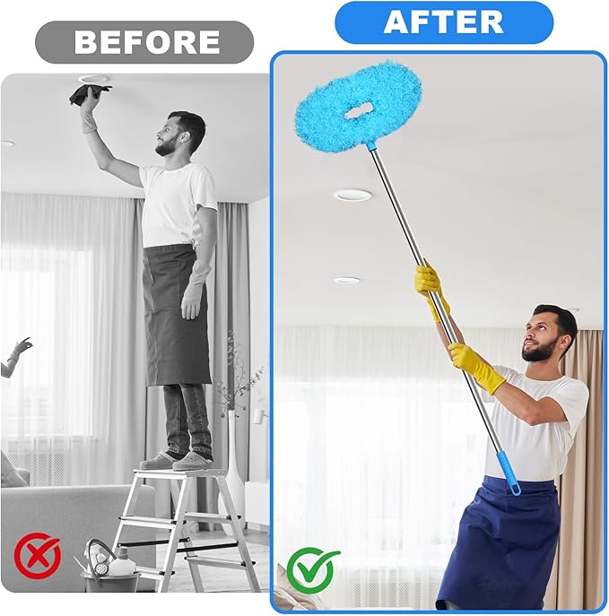 Storystore Ceiling Fan Cleaner Duster with Extension Pole, Adjustable from 13 to 84 Inches, Removable Fan Blade Cleaner (Blue-7FT)