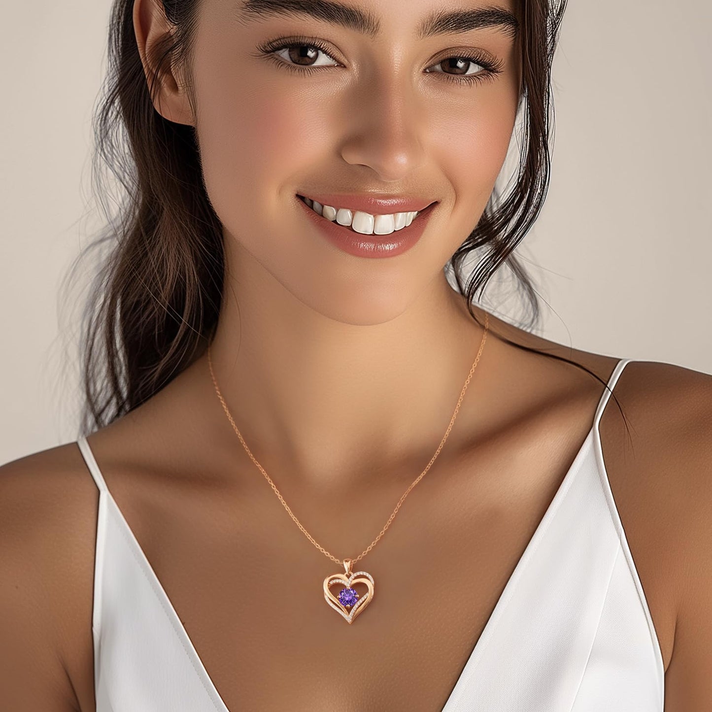 LOUISA SECRET Love Heart Birthstone Necklaces for Women 925 Sterling Silver Pendant Necklace Birthday Mother's Day Jewelry Gift