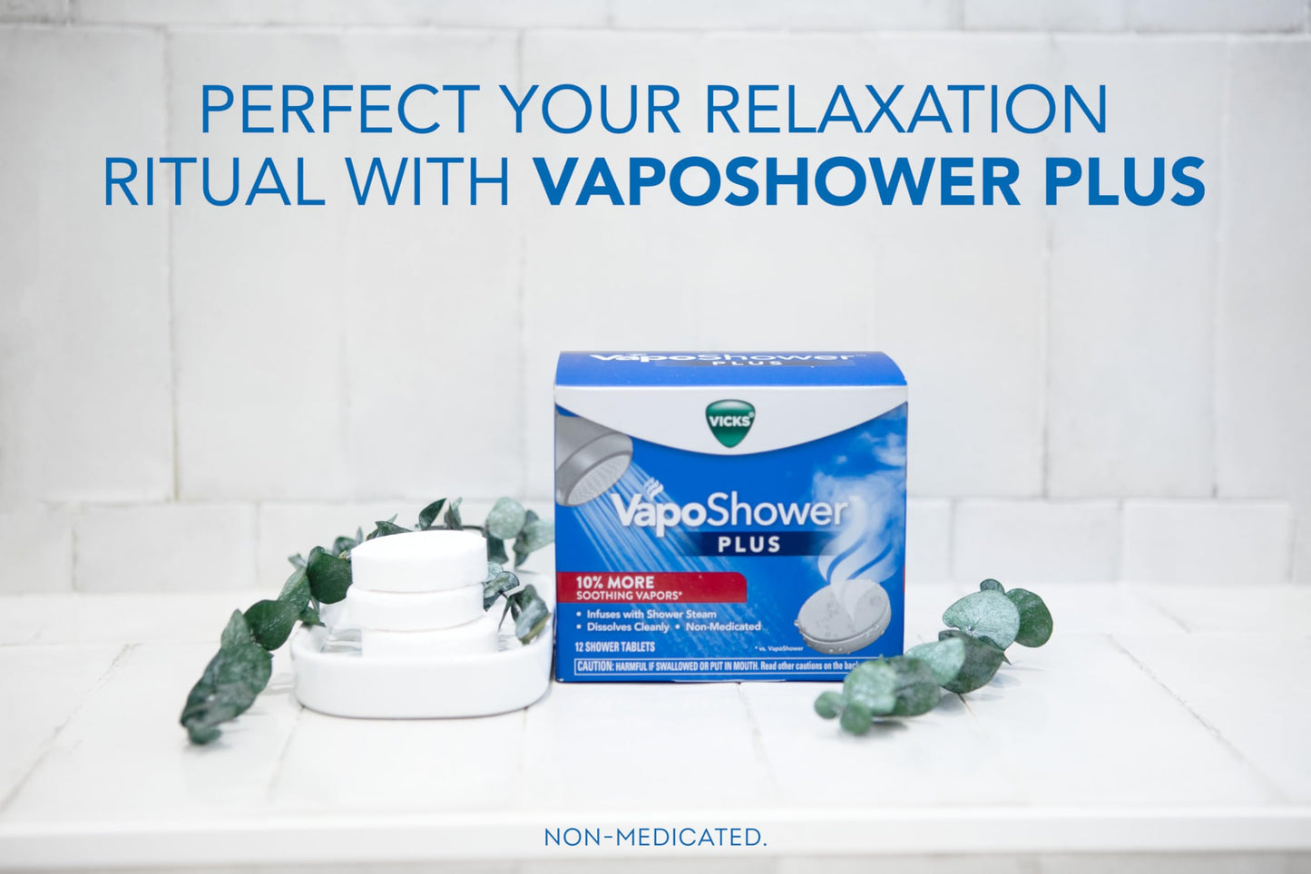 Vicks, VapoShower Plus, Shower Steamers, Eucalyptus Shower Steamer & Menthol Scent, Clean Dissolving Vapor Shower Tablets, Aromatherapy Shower Steamer & Shower Bombs, 12 count