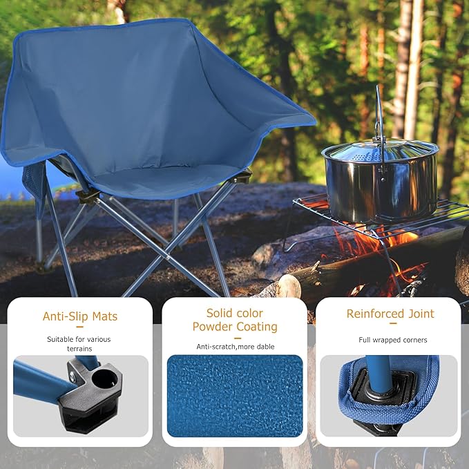 4 Pack Portable Camping Chair Compact Collapsible Outdoor Folding Sports Chairs for Adults Heavy Duty Camp Sporting Events Park Lawn 400 Lbs Black