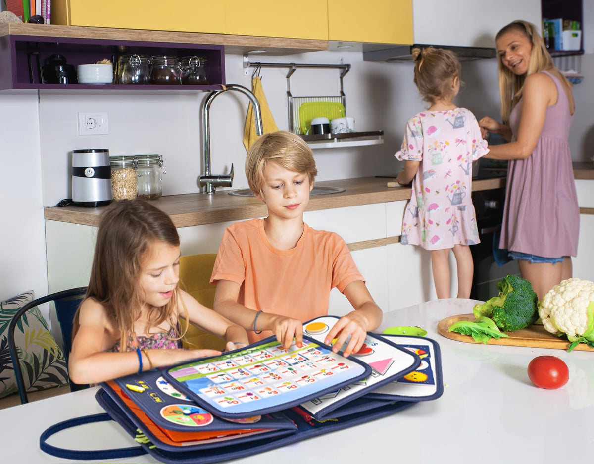 16 Pages Busy Board for Toddlers 1-3,Montessori Travel Toy for Plane/Car,Educational Sensory Toy for Toddlers 2-4,Preschool Activities Board for Developing Fine Motor Skills,Gift for Boys/Girls
