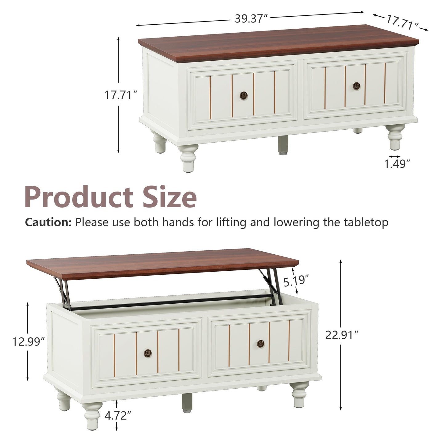 MAHYIZYI 39" Lift Top Coffee Table for Hidden Compartment, Wood Coffee Tables with Shelf, Farmhouse Rectangular Center Table Dining Table for Living Room Home Office Small Space (Beige)