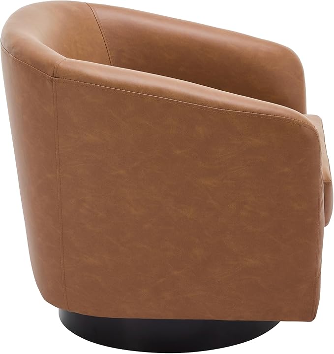 UIXE 360° Swivel Barrel Accent Chair Armchair, PU Leather Round Club Arm Chair for Lving Room, Modern Upholstered Small Bedroom Single Sofa Seat - Brown, Set of 1