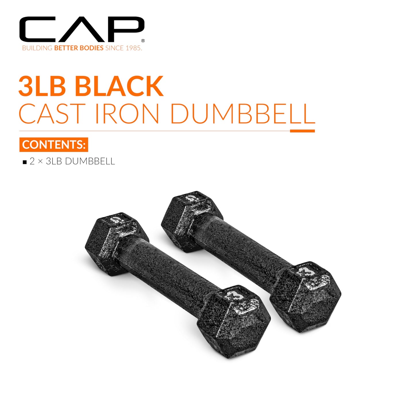 CAP Barbell Cast Iron Hex Dumbbell, Black, Pair, 3 lb