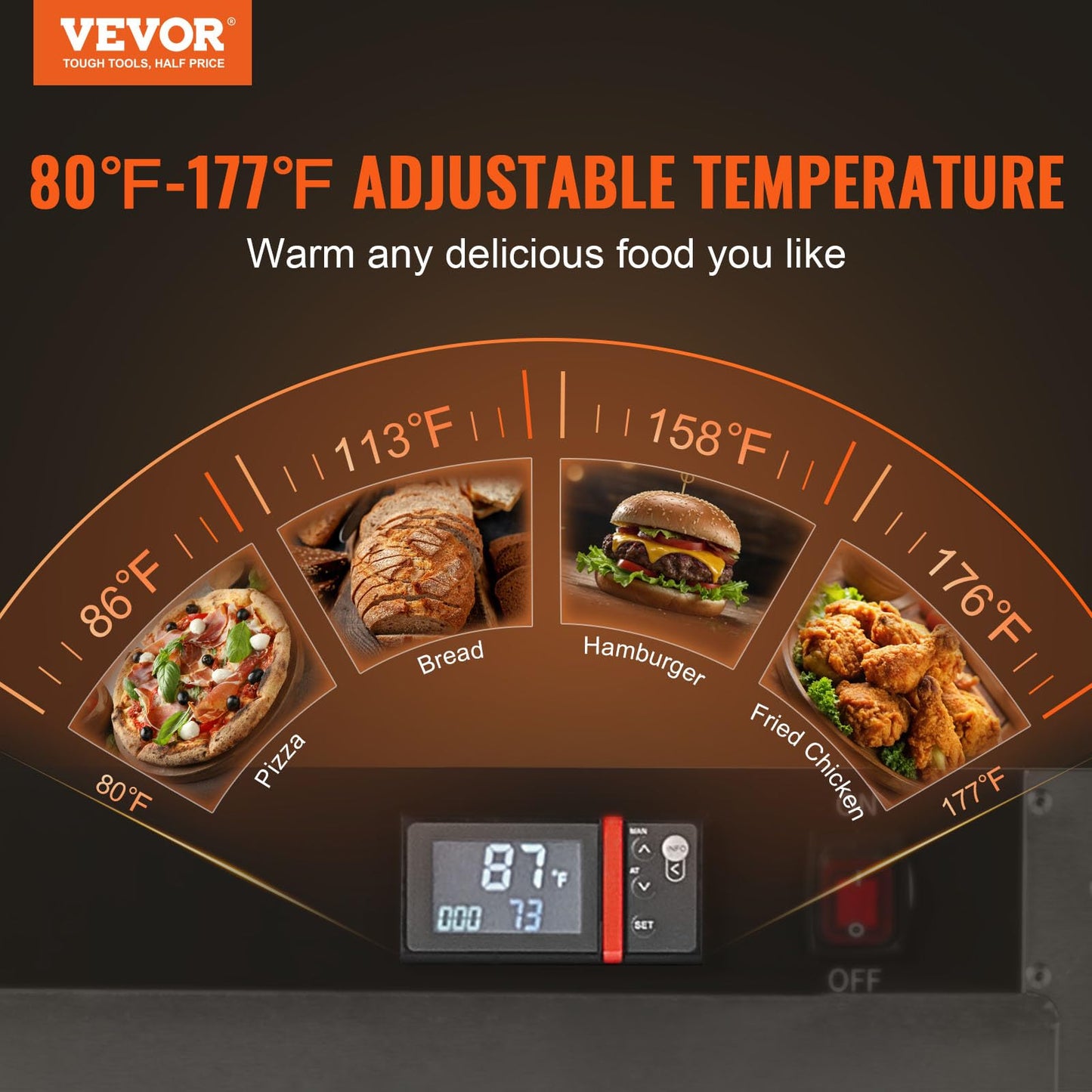 VEVOR Hot Box Food Warmer, 4-Tier Concession Warmer with Water Tray, 4 Pans, Double-Door and Adjustable Shelves, Stainless Steel Food Warmer Cabinet, Ideal for Storing Pizza, Chicken, Restaurant