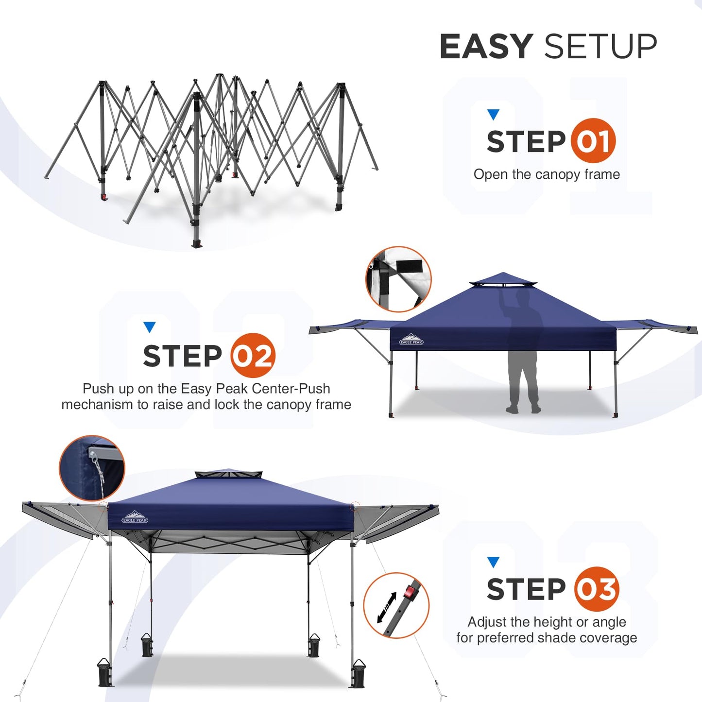 EAGLE PEAK 17x10 Pop up Gazebo Canopy Tent Outdoor Instant Canopy Shelter with Adjustable Dual Half Awnings (Blue)