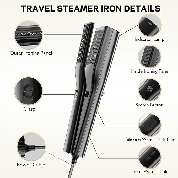 3 In 1 Travel Steamer Iron for Clothes, 900W Portable Clothing Garment Steamer, 0.9lbs Lightly, Travel Size, 10 Minutes of Continuous Steam, 120V Mini Handheld Clothes Steamer for Travel & Home
