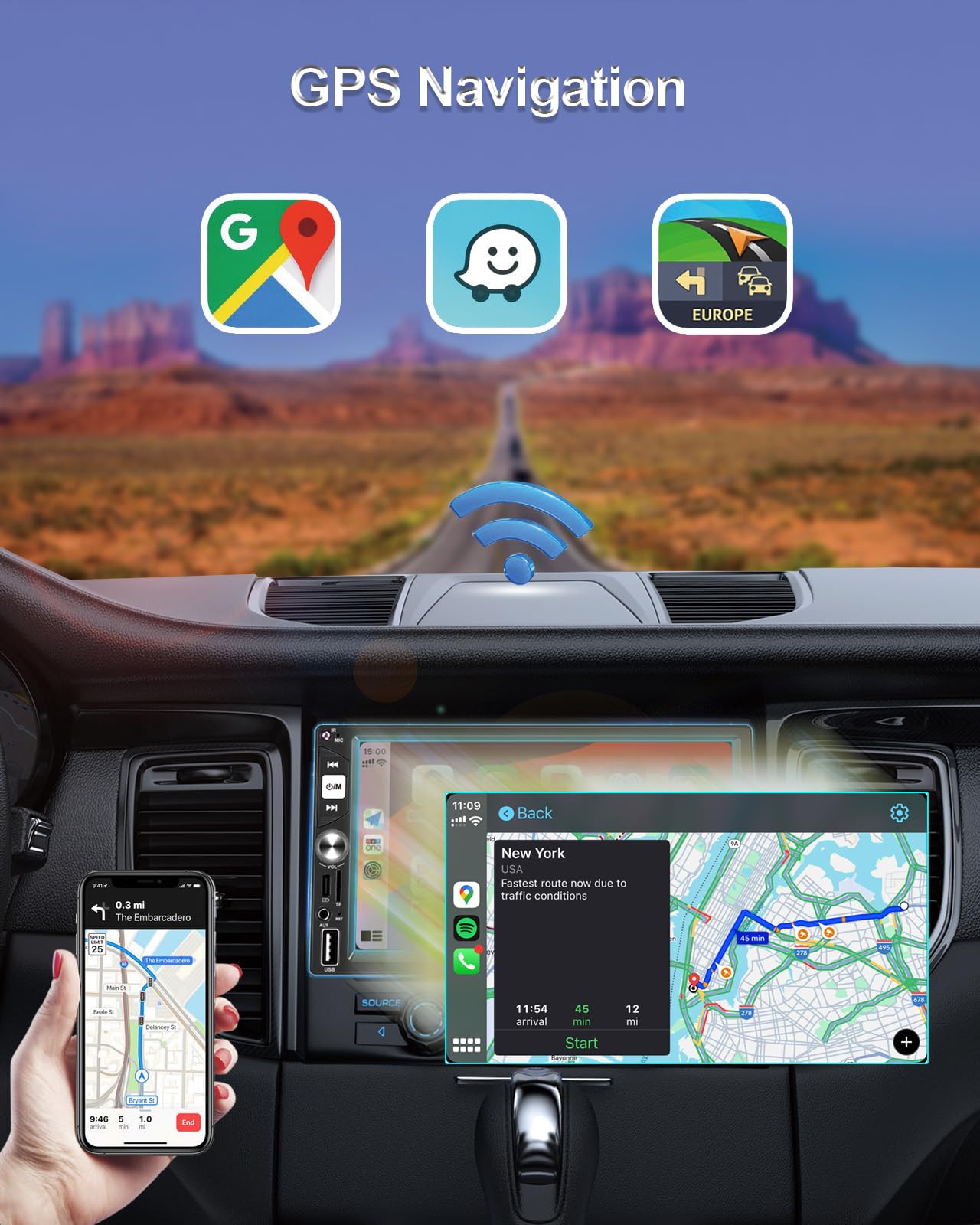 7 Wireless Works With Apple Carplay Double Din Car Stereo,Fm Car Radio,Car Bluetooth,Ips 1024 * 600 Touchscreen, Car Backup