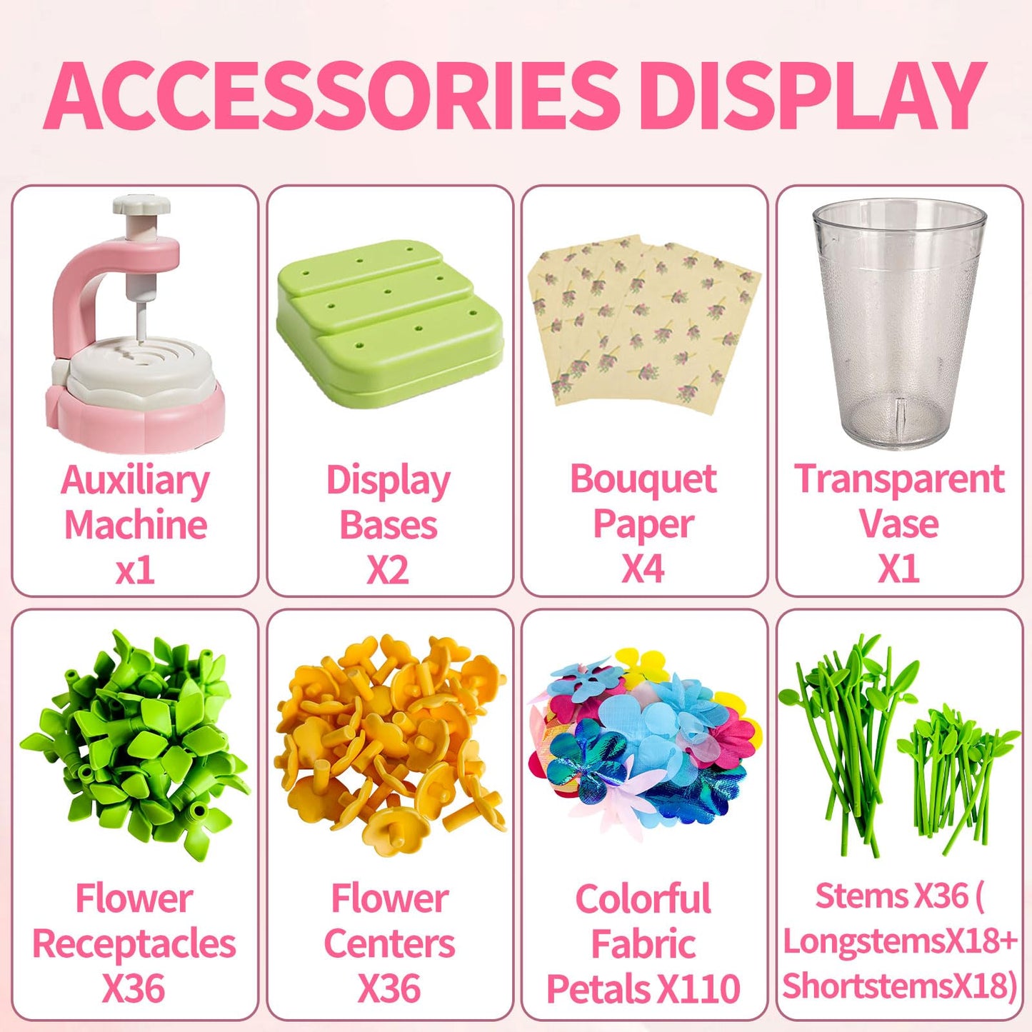 Dikopubby DIY Flower Craft Kit for Kids, Fabric Flower Bouquet Making Kit Arts & Crafts Toys for Girls Ages 3 4 5 6, Creative Birthday Gifts Flower Market Pretend Play Toy