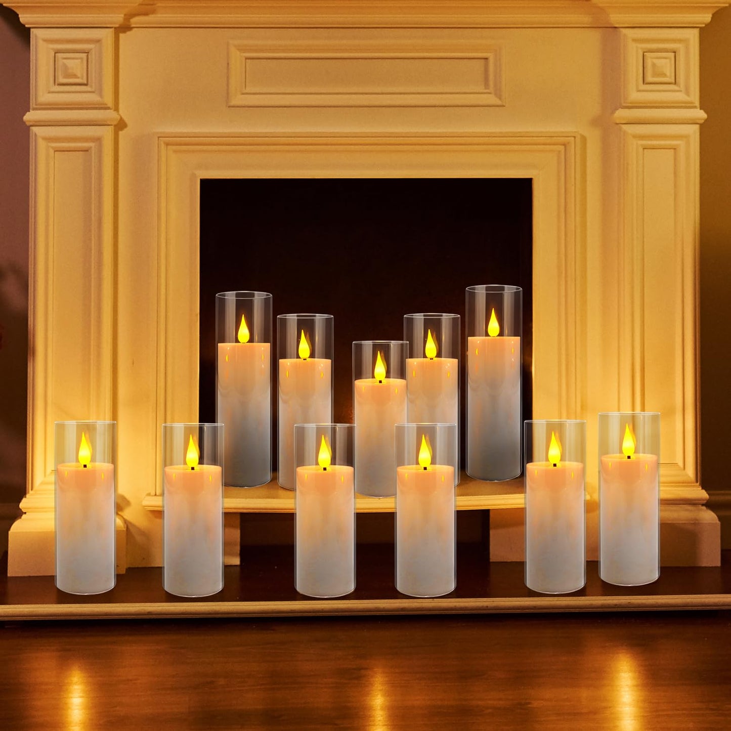 CAKETYCG 24 Pcs Acrylic LED Flameless Candles with 4 Remote,White,Flickering, Clear, Suitable for Wedding, Party, Home Decoration & Outdoor.