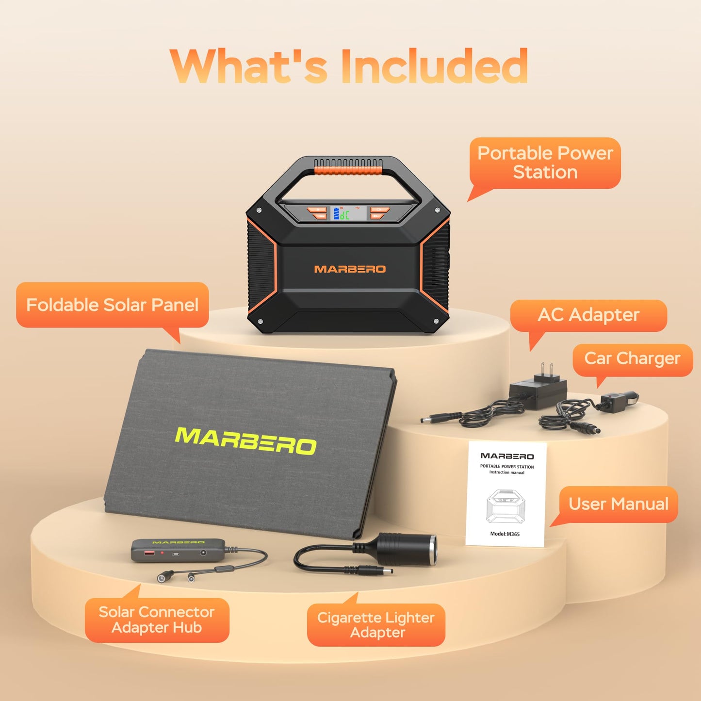 MARBERO 155Wh Solar Generator with 30W Solar Panel Portable Power Station 100W Multi-Output Built-in LED Flashlight & 6.5ft Cable Ultra Lightweight for Camping Emergency Blackout