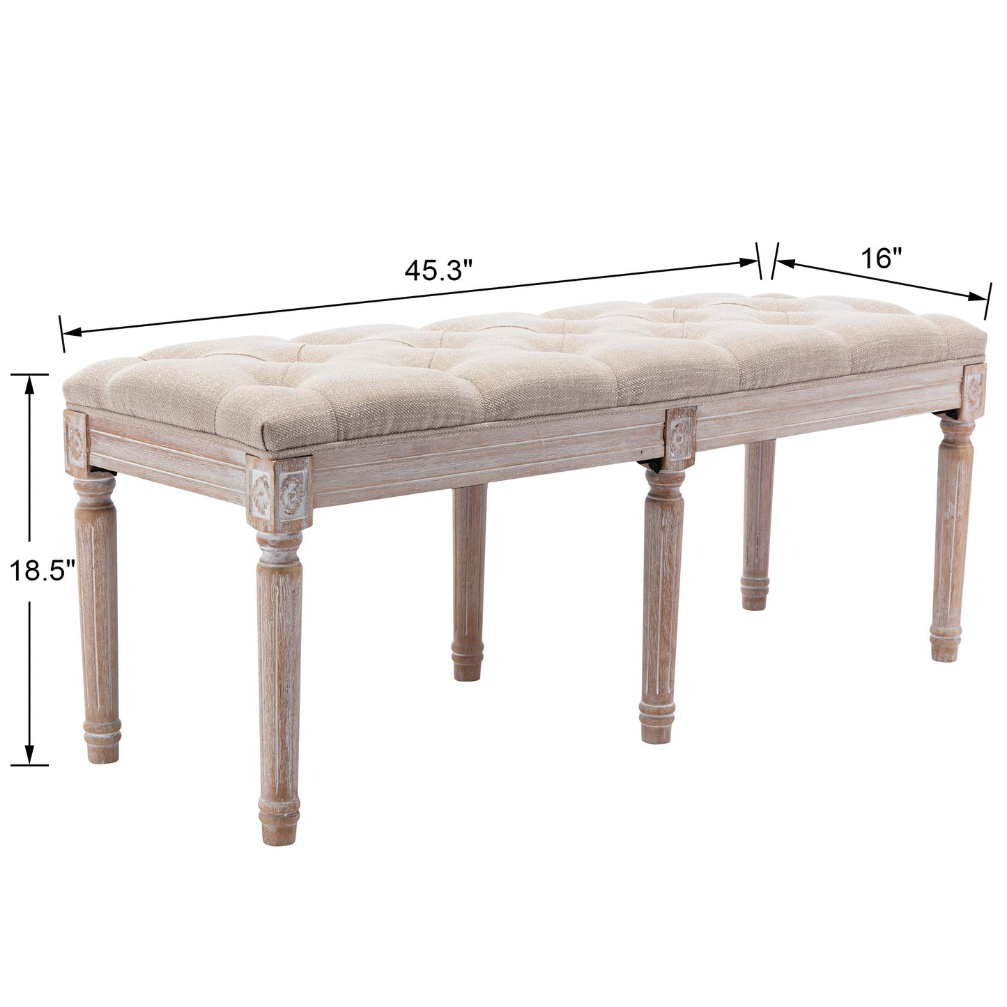 DM Furniture Tufted Dining Bench French Vintage Fabric Upholstered Wood Dining Room Bench Rustic Entryway Bench Bedroom End Bed Bench, Beige 48" Long