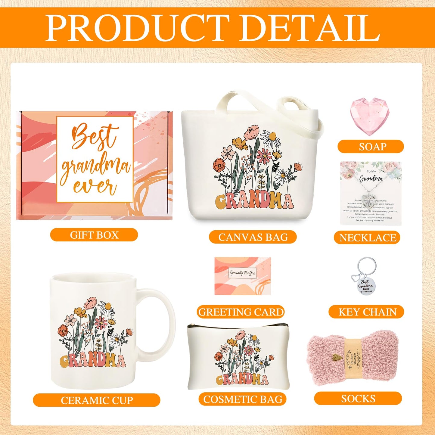 fcaylo Best Grandma Gifts Ideas for Women, Mother's Day Gifts Box for Grandmother with Coffee Mug, Canvas Tote Bag, Birthday Presents Set for Gigi Nana from Grandchildren