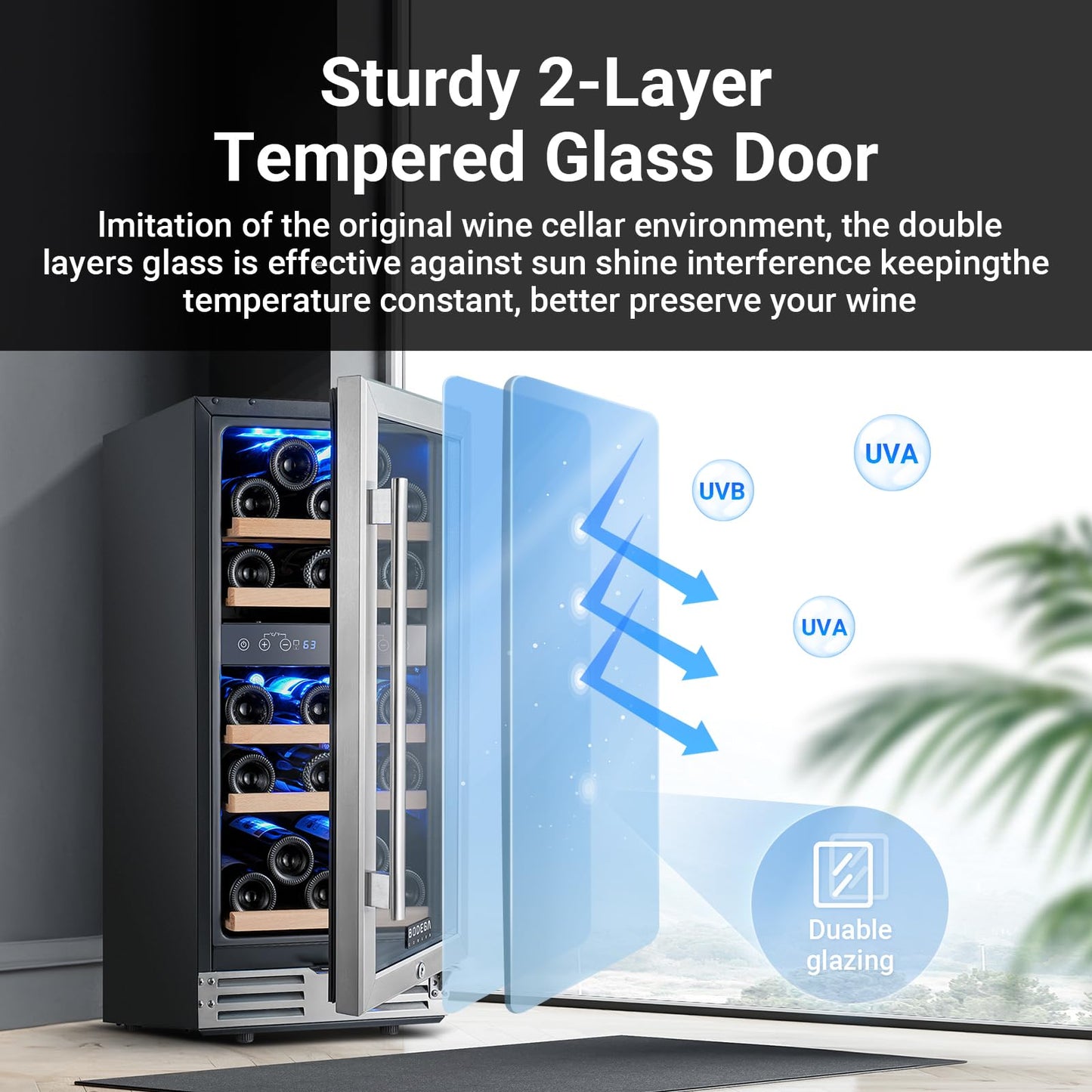 BODEGA 15 Inch Wine Fridge, 30 Bottles Dual Zone Wine Cooler, 41-68°F Wine Refrigerators Free standing, Soft LED Dual Zone Wine Fridge, Built-in or Freestanding for Home/Bar/Kitchen (3.2 cu.ft), Black