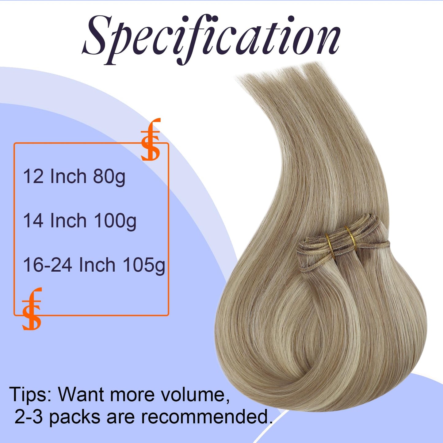 Full Shine Sew In Extensions Real Human Hair Weft Seamless Hair Extensions 14 Inch Color #18P613 Ash Blonde Highlight Bleach Blo