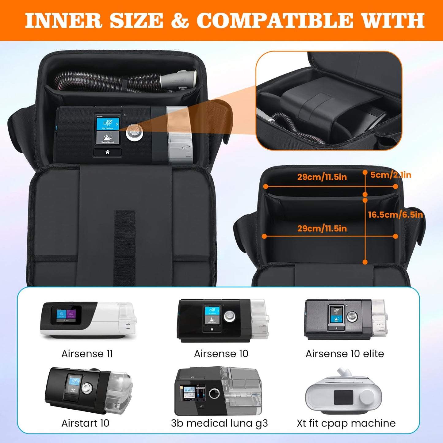KANG YU Portable Carrying Bag Compatible with ResMed AirSense 11 CPAP, Travel Bag Compatible with AirSense 11/10/10 elite, Philips Dreamstation, 3B Medical Luna G3, XT Fit