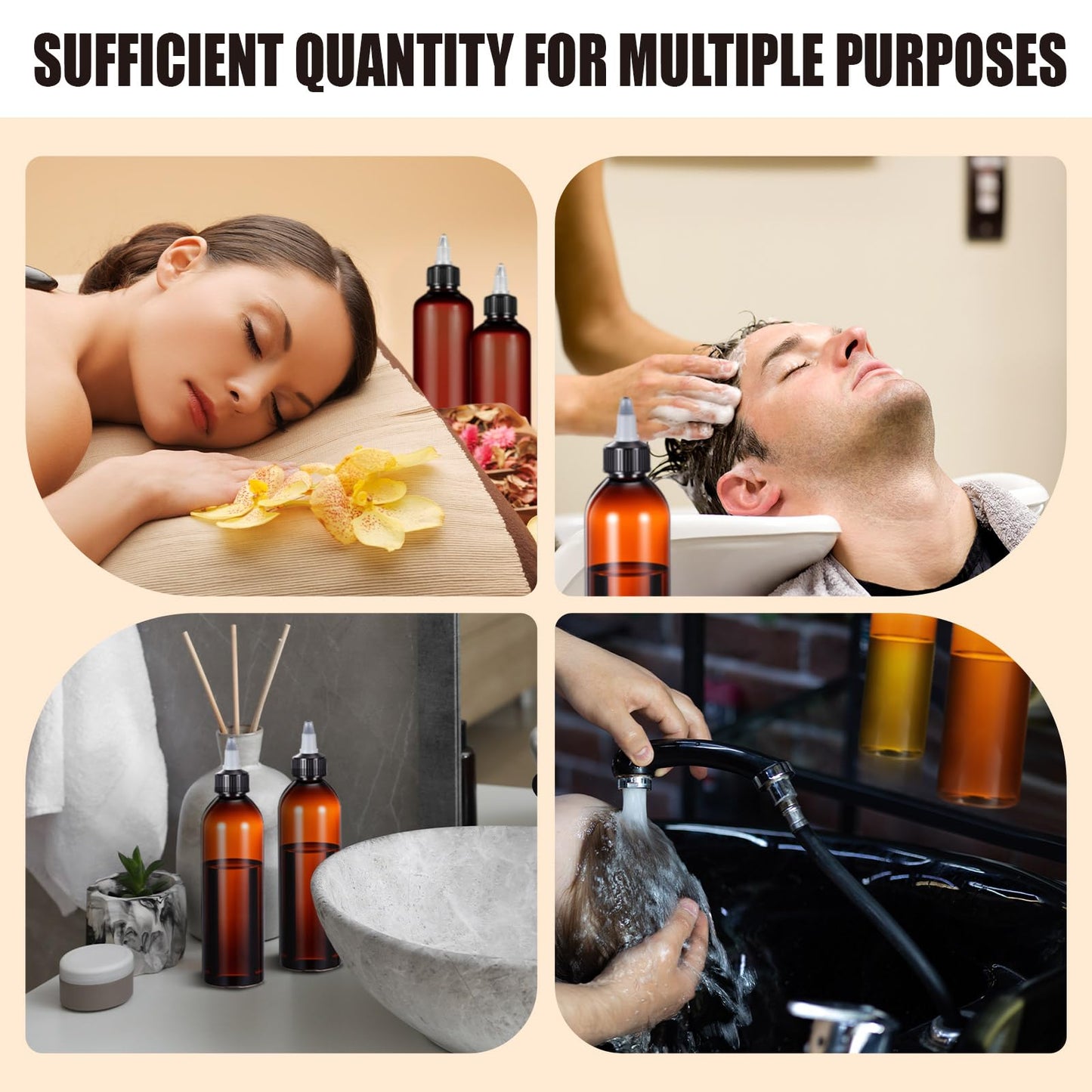 Barydat 50 Pcs 8 oz Squeeze Bottle Twist Top Applicator Bottles Empty Hair Oil Bottle with Funnels Refillable Amber Plastic Bott