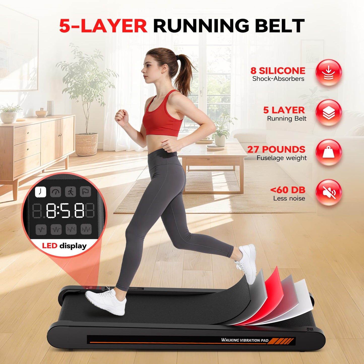 Freepi Walking Pad,Under Desk Vibration Treadmill,3 in 1 Vibration Plate Exercise Machine,Portable Treadmill for Home