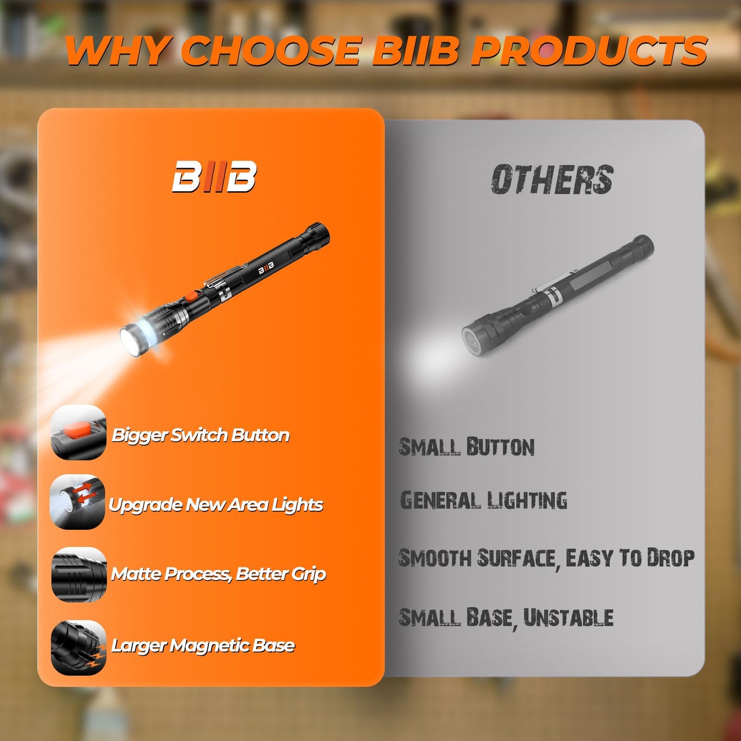 BIIB Stocking Stuffers for Men, Gifts for Men LED Telescoping Magnetic Pickup Tools, Mens Gifts for Christmas, Gifts for Dad Him Boyfriend, White Elephant Gifts, Dad Gifts for Mens Who Have Everything