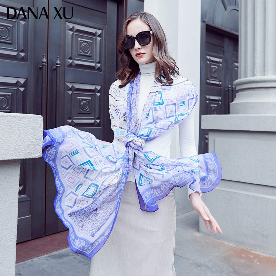 DANA XU 100% Pure Silk Large Size Georgette Crinkle Women Summer Shawls and Wraps for weddings