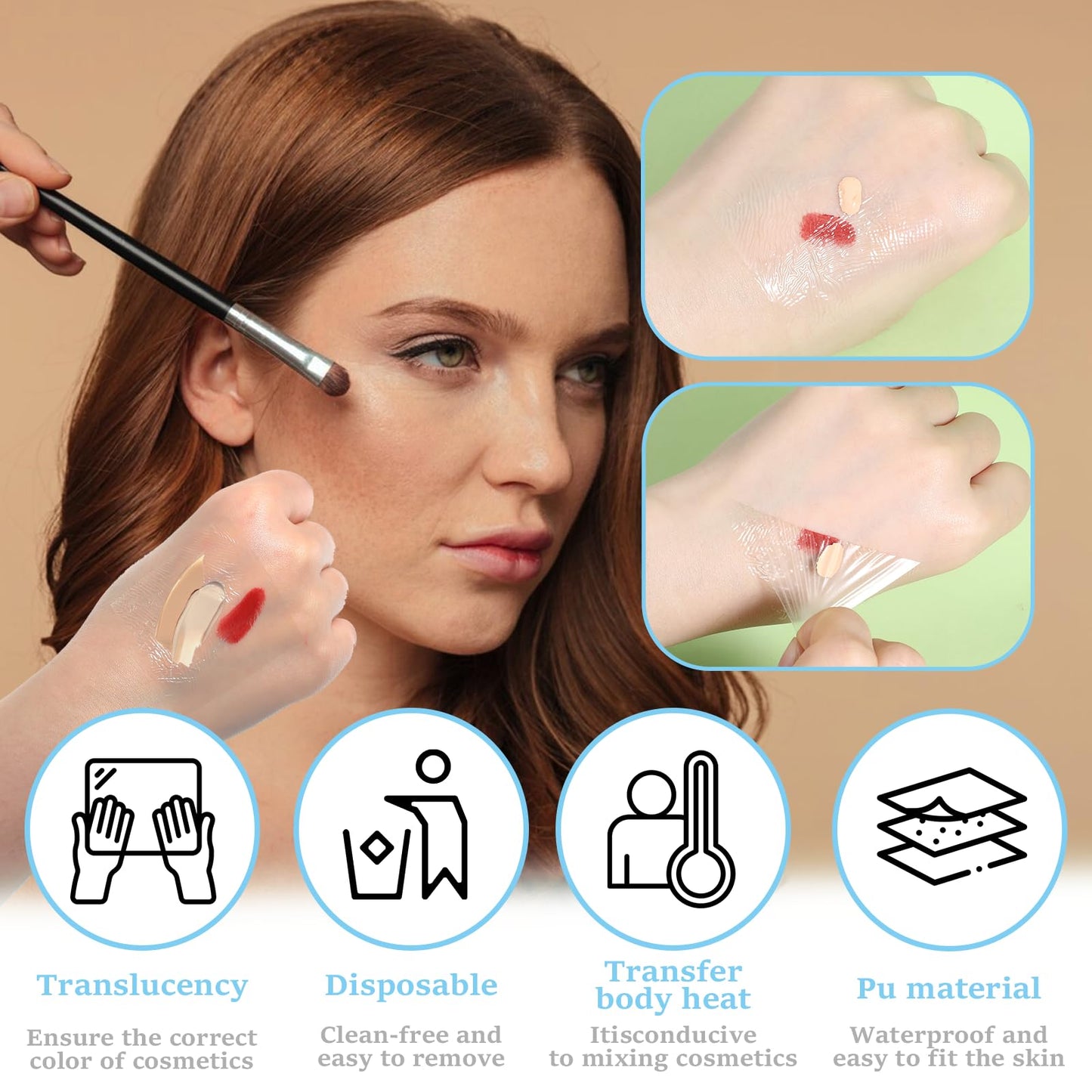 100 PCS Makeup Hand Palette Sticker, Single Use Makeup Mixing Palette Paper Make-up Artist Must Haves Disposable Cosmetic Tray A