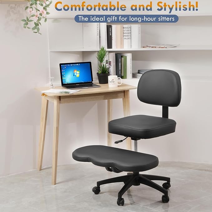 Qmetalart Cross Legged Office Chair,ADHD Friendly,Comfortable Meditation Criss Cross Chair with Wheels & Wide Seat,Kneeling Chair for Home,Office,Adults,Teenagers,Fidgety Sitters,Posture Improvement