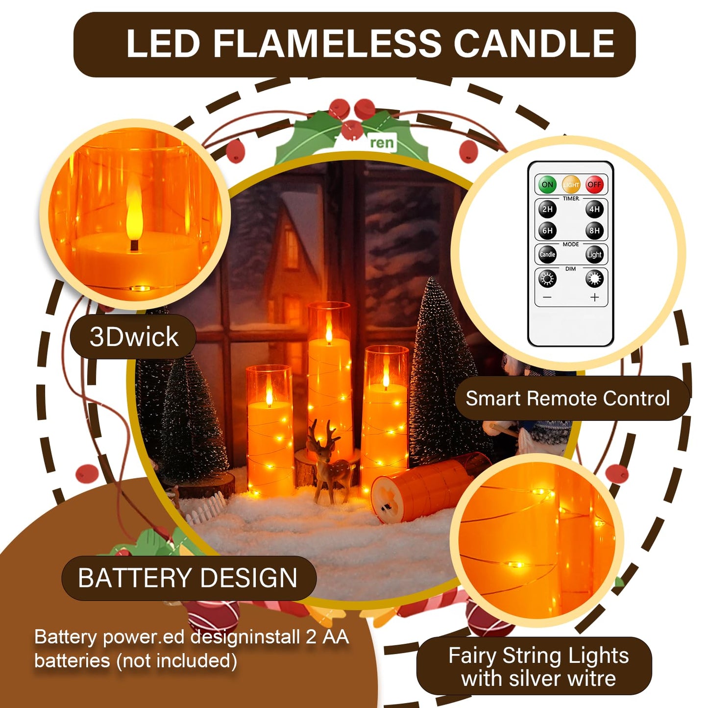 kakoya Flameless LED Candles with Timer 9 Pc Flickering Flameless Candles for Romantic Ambiance and Home Decoration Stable Acrylic Shell,with Embedded Star String,Battery Operated Candles(Orange)