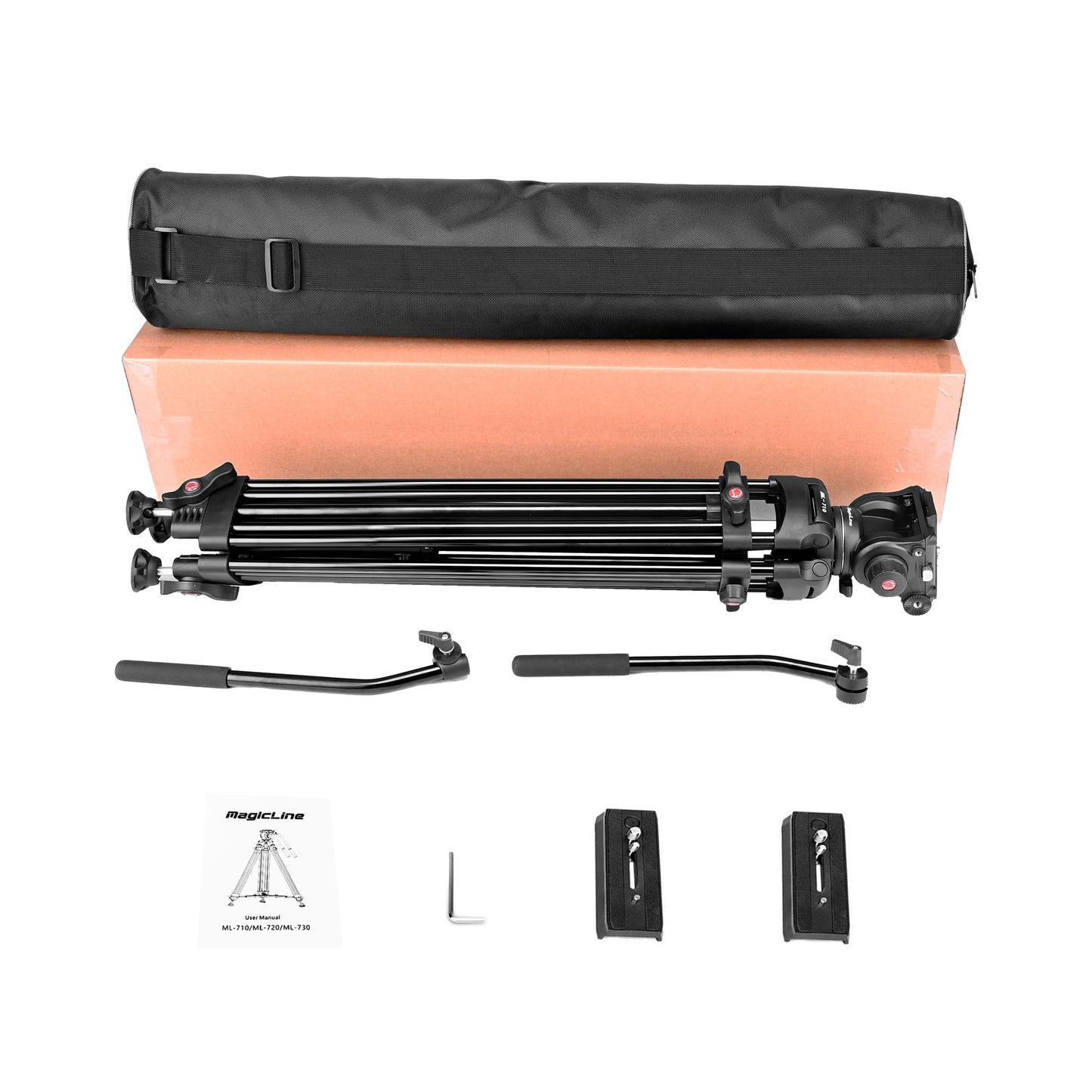MagicLine 70.9" Aluminum Video Tripod,Heavy Duty Camera Tripod Stand with 2 Handles &360° Fluid Head & Adjustable Metal Middle Spreader,2 QR Plates for DSLR Camcorder Cameras(Max Load 22 lb)
