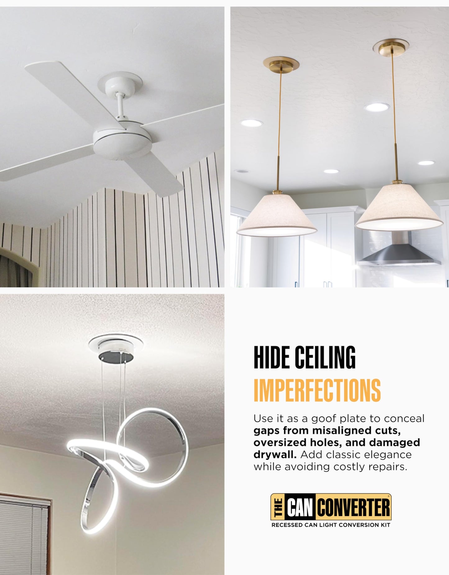 The Can Converter Ceiling Medallion for Recessed Can Light – Home Improvement Decorative Steel Flat Goof Ring & Cover Plate for 5" & 6" Cans, Small Ceiling Medallion for Chandeliers, Polished Chrome