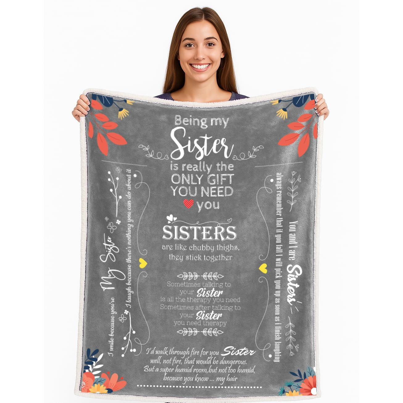 Piwaka Sister Blanket Gift from Sister - Thoughtful Birthday Gift for Women, Sentimental Throw, Cozy Fleece Keepsake to Celebrate Sisterhood, Meaningful Present for Sisters of All Agesd (Grey)