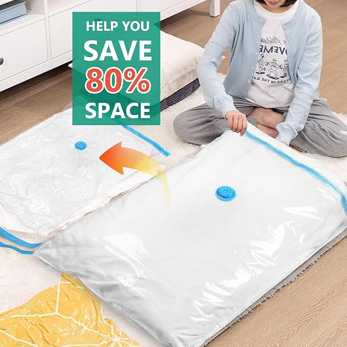 Morecoo Vacuum Seal Bags for Clothing, 6 Pack Vacuum Storage Bags (3 Jumbo/3 Large) with Electric Pump, Packing Cubes Compression Space Saver for Comforters, Blankets - Ideal for Travel