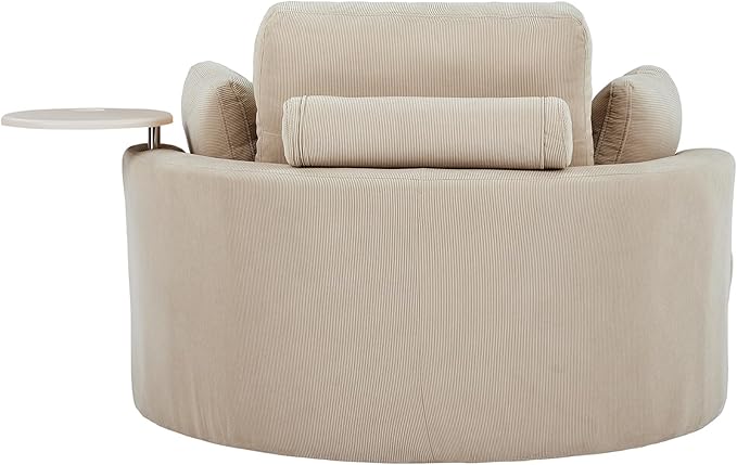 Yoglad Oversized Round Swivel Accent Chair - 360 Degree Chairs with Ottoman Armrest Tray Ideal for Living Room, Bedroom(Corduroy Beige)