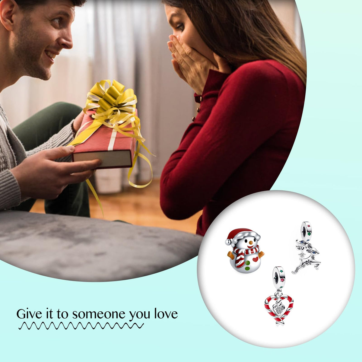 Annmors 925 Sterling Silver Charms fit Bracelets Necklaces Christmas Elk Santa Heart Candy Cane Dangle Beads with 5A Zirconia Ch