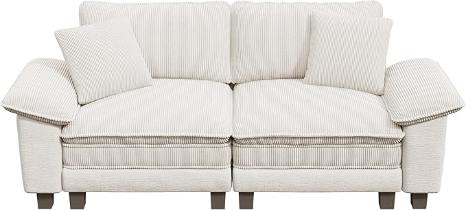 PHI VILLA Cloud Modular Couches Sets, 87.5" Sectional Loveseat Sofa with Upholstered Deep Seat, 2-Seater Comfy Couches for Living Room Bedroom, Chenille Corduroy Dual Fabric, Beige