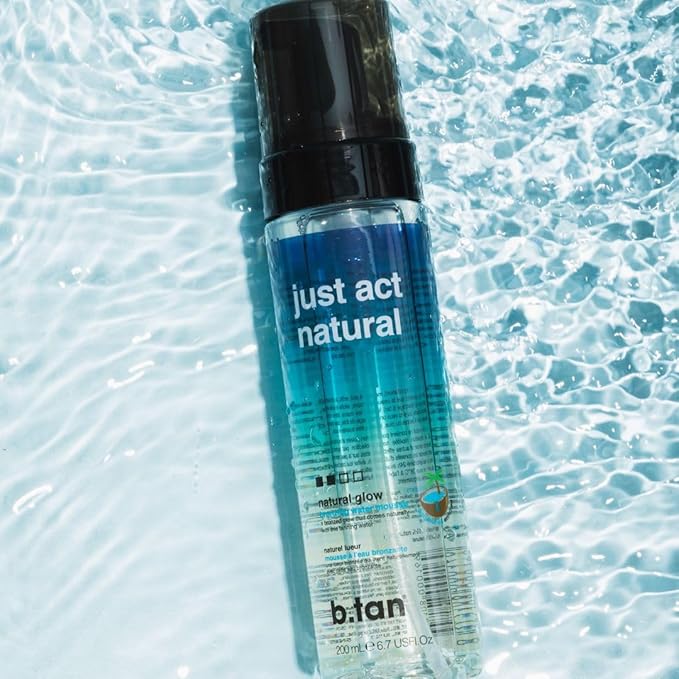 b.tan Clear Self Tanner Bronzing Water Foam | Just Act Natural - Best 1 Hour Express Sunless Tanning Mousse, Dark, Transfer-Free, Enriched With Coconut Water & Vitamin E, Face & Body, 6.7 Fl oz