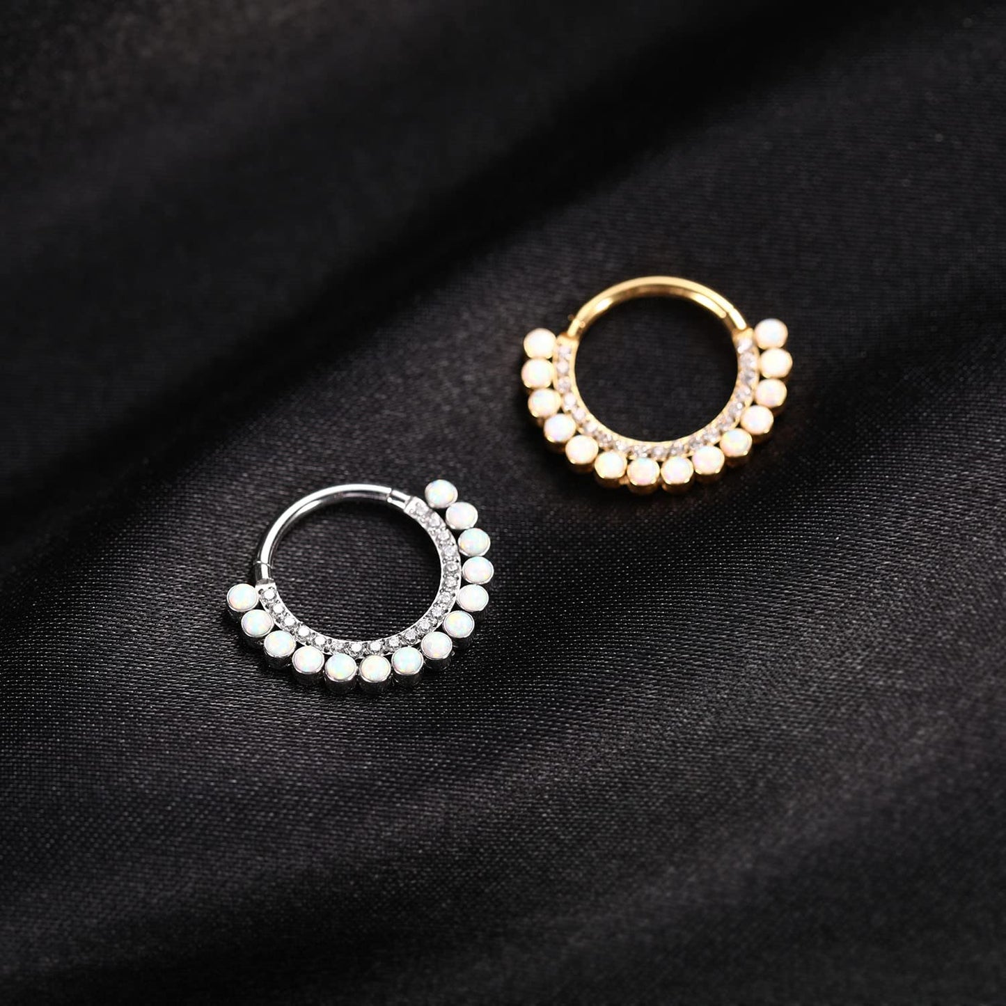 PEAKLINK Septum Jewelry 16G Daith Earrings Surgical Steel Gold Septum Rings Nose Ring Hoop Opal Septum Clicker Ring Daith Pierci