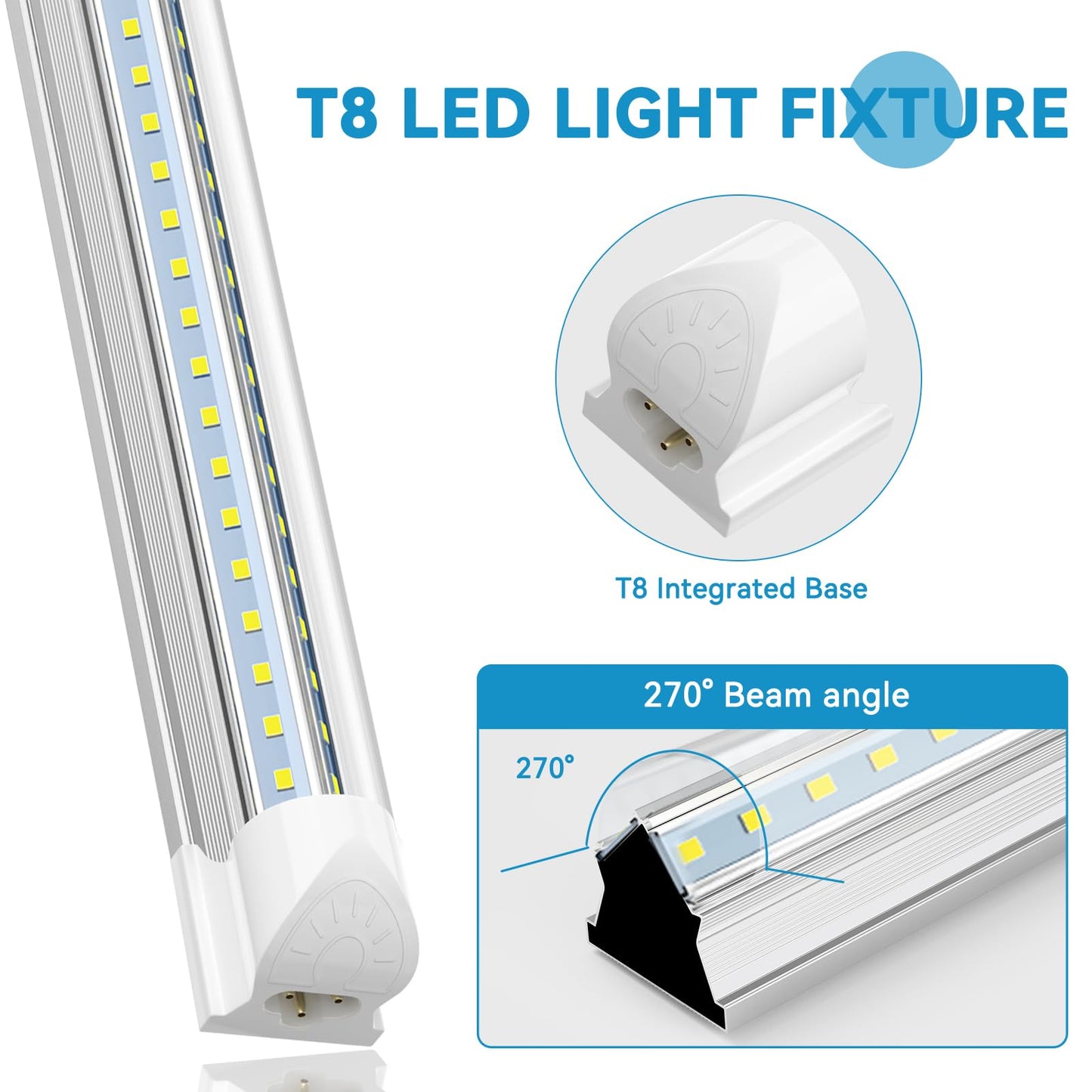 SHOPLED (25 Pack) 6FT LED Shop Light, 60W 8000LM 6000K Cool White, V Shape, Linkable Ceiling Lights T8 LED Tube Light Fixture, Shop Lights for Garage, Warehouse, Basement