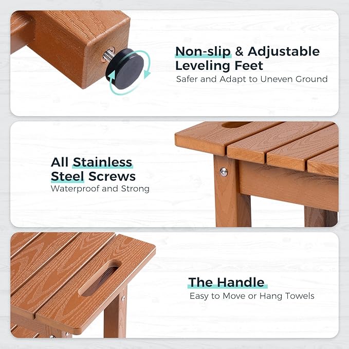41" Shower Bench, Waterproof Poly Lumber Shower Stool for Shaving Legs, Shower Chair Seat Holds up to 400lbs, Bathroom Bench for Inside Shower, Non-Slip (Brown)