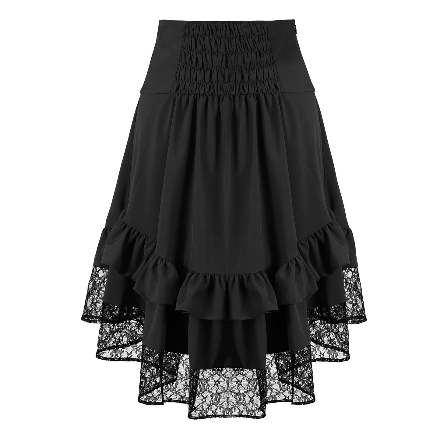yiranyijiu Women's Gothic Steampunk Skirt Victorian Hi-Low Lace Skirt(YT2339-BK,S)
