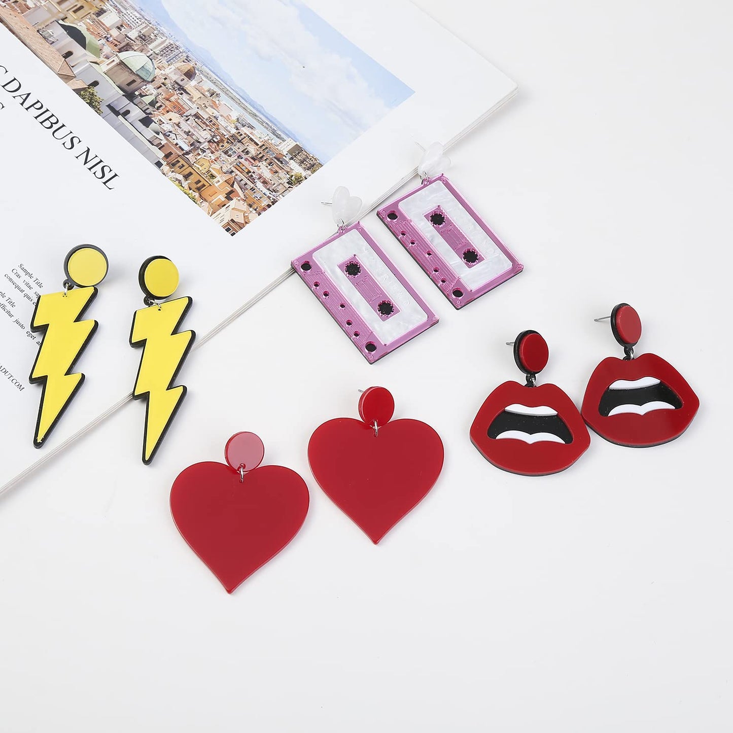 4 Pairs 80s Earrings for Women Retro Neon Acrylic Drop Dangle Lightning Earrings Exaggerated Jewelry 80's Party 2