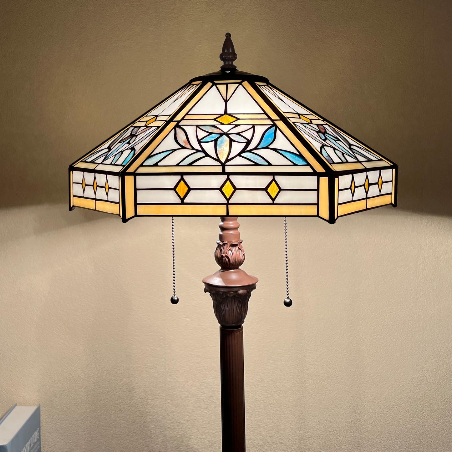 Capulina Tiffany Floor Lamp 2-Light 16X16X63 Inches Mission Hexagon Style Stained Glass Standing Reading Light for Living Room Bedroom Home Office