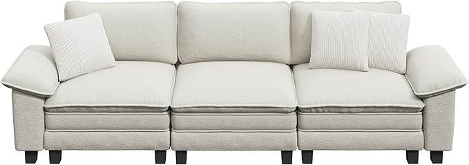 PHI VILLA Modern Modular Couches Sets, 123.6" Cloud Sectional Sofa with Upholstered Deep Seat, 3-Seater Couch for Living Room Small Spaces, Chenille Fabric, Beige
