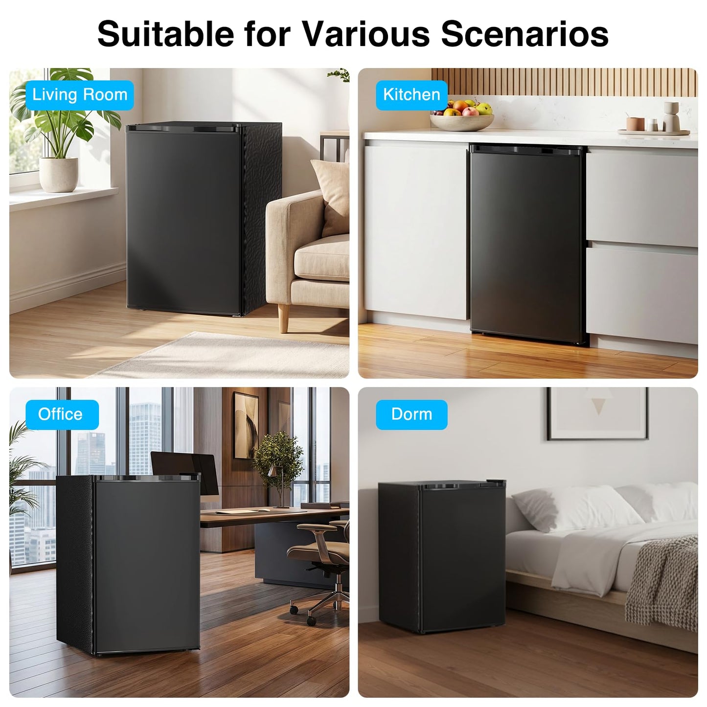 Kismile 4.41 Cu Ft Compact Refrigerator Single Door Mini Fridge with 7 Adjustable Thermostat, Glass Shelves, Quiet & Energy Efficient Small Refrigerator for Bedroom, Office, Dorm, Apartment, Black