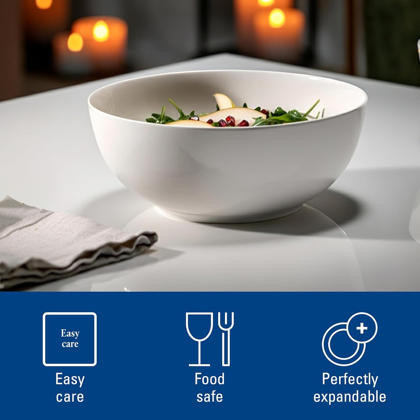Villeroy & Boch For Me Round Vegetable Bowl, 9 in, Premium Porcelain, White