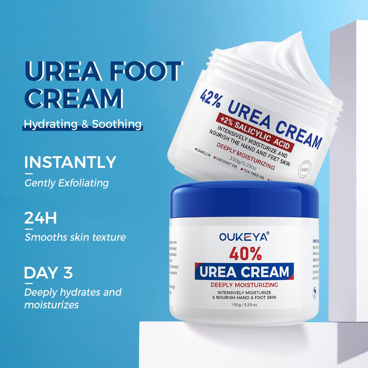 OUKEYA 42% plus Salicylic Acid 2% with Urea Cream 40 percent for Cracked Heels,Hands,Elbows,Relief for Dry Feet (2 Packs